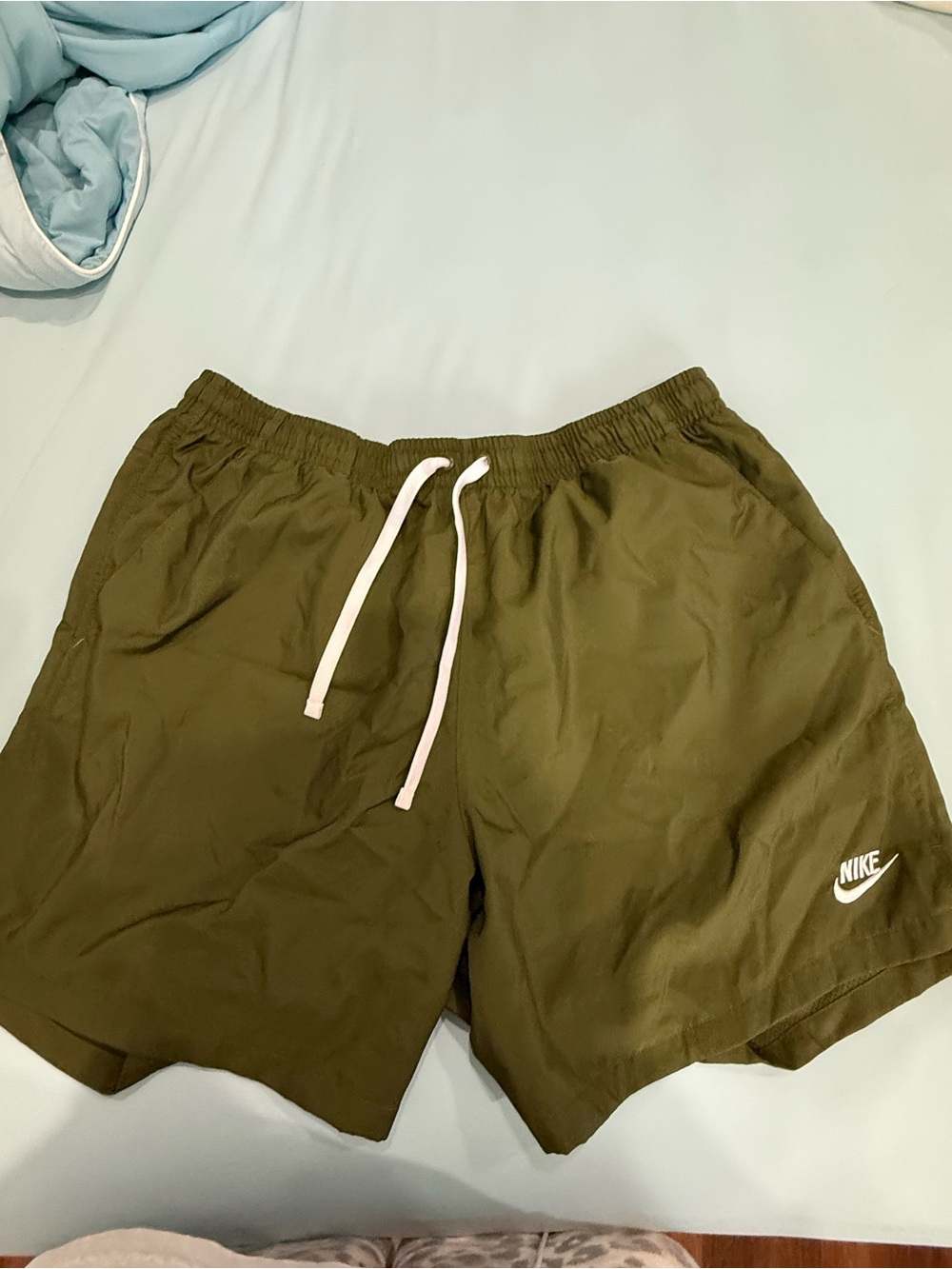 Nike Men’s Olive Swim Trunks with White Drawstring